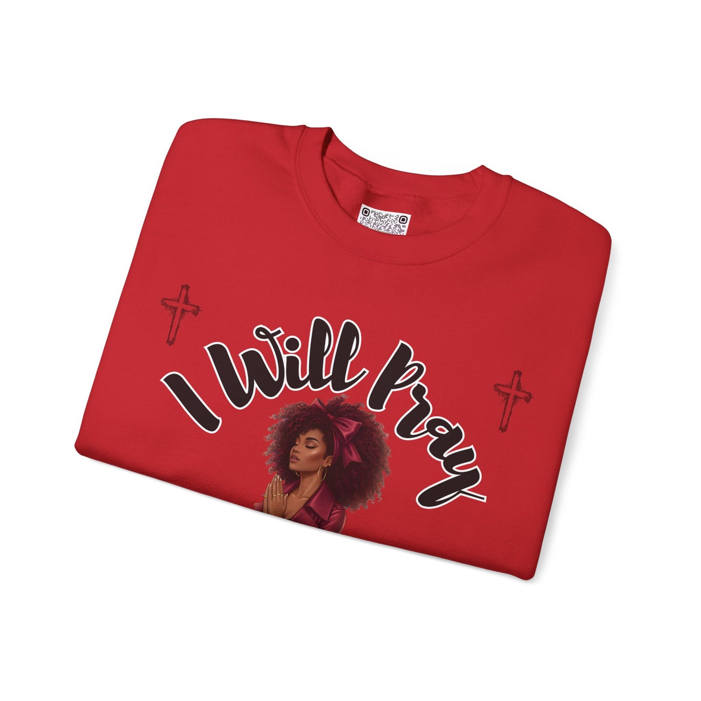 I Will Pray Psalm 55:17 Sweatshirt — Black Woman Kneeling Faith Crewneck, Inspirational Christian Apparel, Prayer Warrior Sweater, Unisex Spiritual Pullover