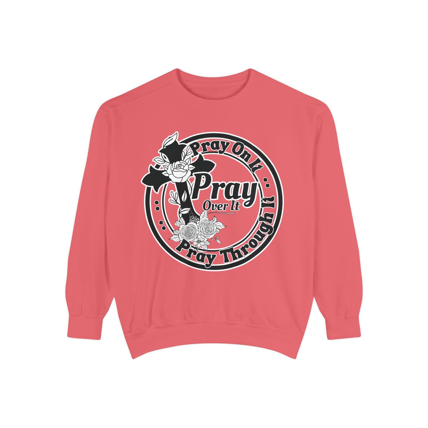 Pray Over It Sweatshirt – Floral Cross Christian Crewneck, Faith Circle Design Pullover, Inspirational Unisex Sweater, Spiritual Gift