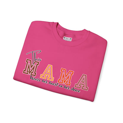 Mama Crewneck Sweatshirt – “This Mama Wears Her Heart on Her Sleeve” Cozy Unisex Mom Pullover, Motherhood Gift, Cute Mom Sweater