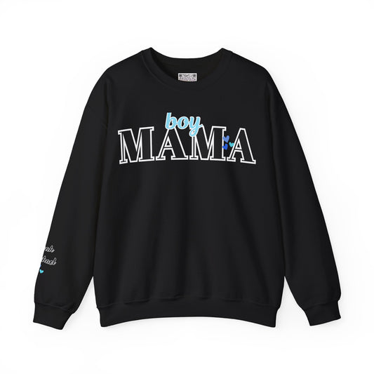 Boy Mama Crewneck Sweatshirt – Cozy Unisex Mom Sweater, Cute Mother’s Day Gift, White Minimalist Mom Life Pullover, New Mom Apparel