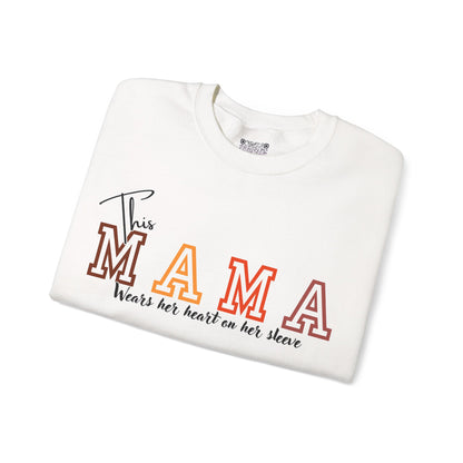 Mama Crewneck Sweatshirt – “This Mama Wears Her Heart on Her Sleeve” Cozy Unisex Mom Pullover, Motherhood Gift, Cute Mom Sweater