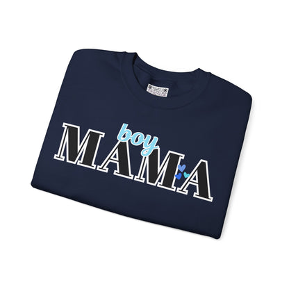 Boy Mama Crewneck Sweatshirt – Cozy Unisex Mom Sweater, Cute Mother’s Day Gift, White Minimalist Mom Life Pullover, New Mom Apparel