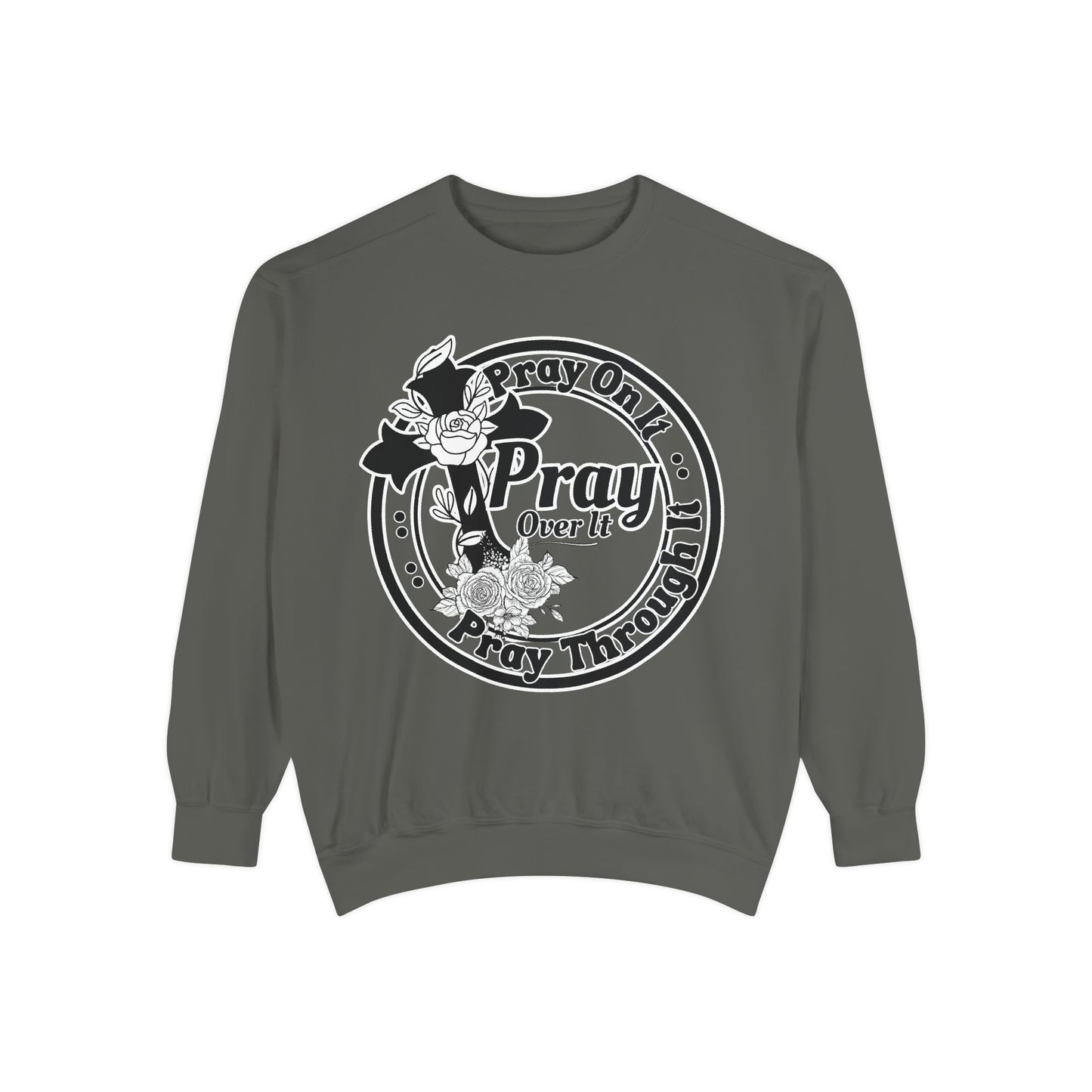 Pray Over It Sweatshirt – Floral Cross Christian Crewneck, Faith Circle Design Pullover, Inspirational Unisex Sweater, Spiritual Gift