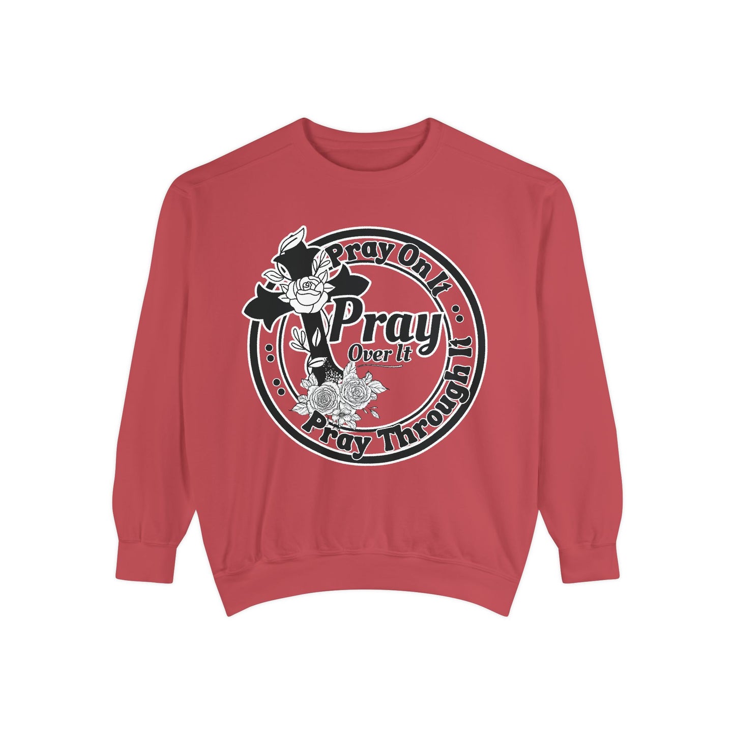 Pray Over It Sweatshirt – Floral Cross Christian Crewneck, Faith Circle Design Pullover, Inspirational Unisex Sweater, Spiritual Gift