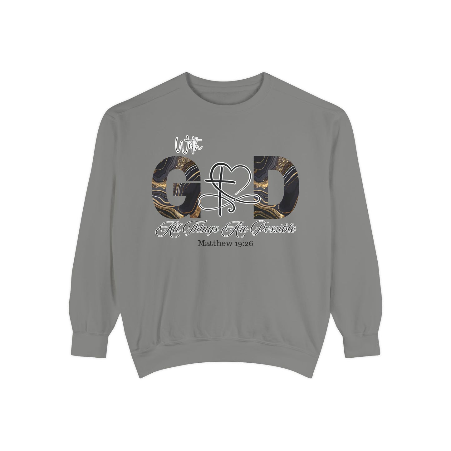 “With God, All Things Are Possible” Sweatshirt – Faith-Inspired Unisex Crewneck, Christian Motivational Sweater, Inspirational Bible Verse Apparel