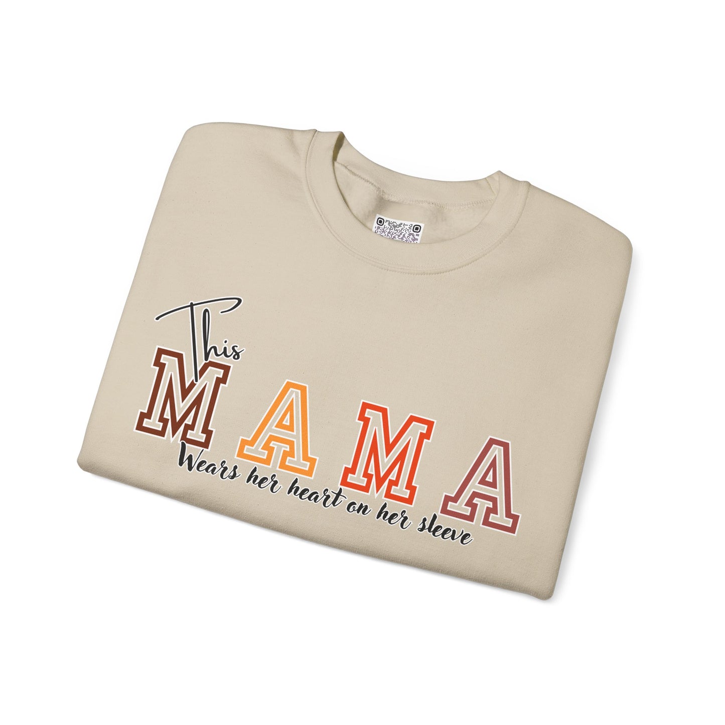 Mama Crewneck Sweatshirt – “This Mama Wears Her Heart on Her Sleeve” Cozy Unisex Mom Pullover, Motherhood Gift, Cute Mom Sweater