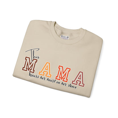 Mama Crewneck Sweatshirt – “This Mama Wears Her Heart on Her Sleeve” Cozy Unisex Mom Pullover, Motherhood Gift, Cute Mom Sweater