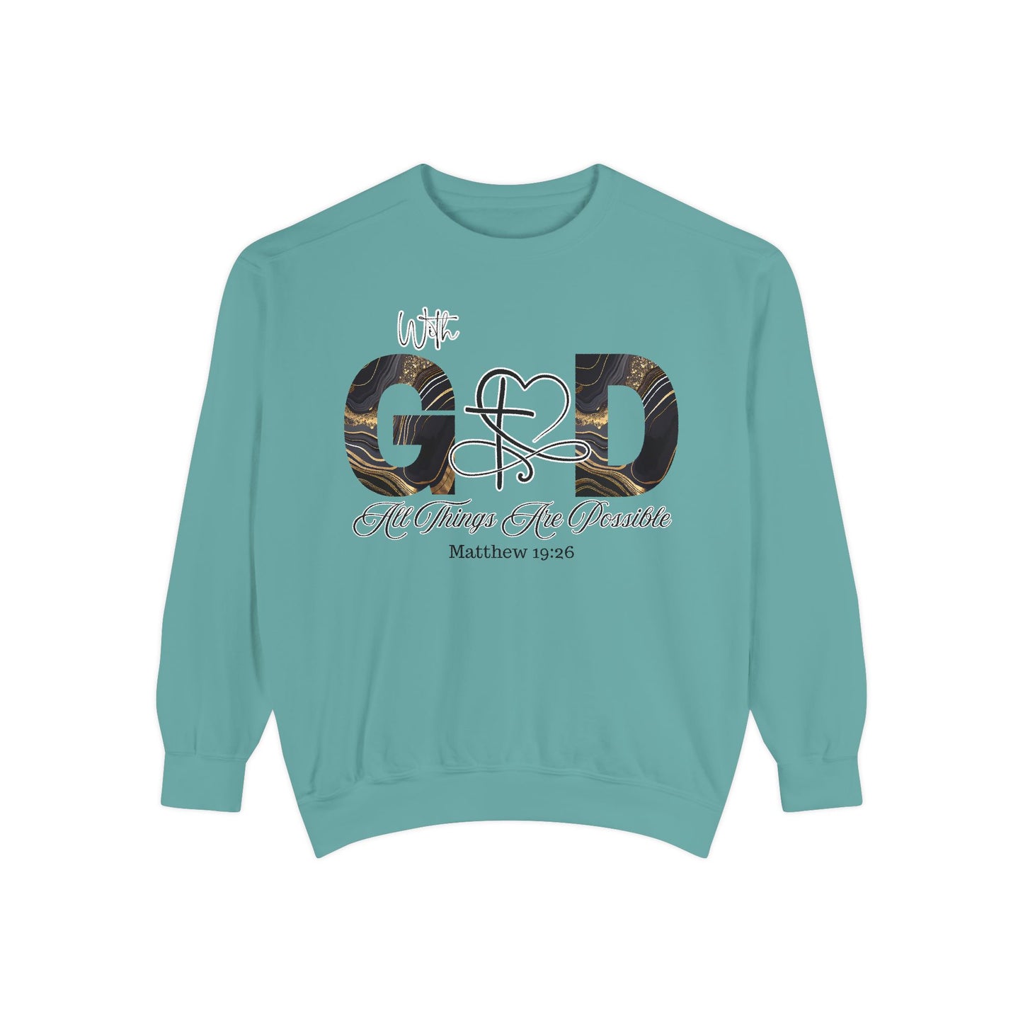 “With God, All Things Are Possible” Sweatshirt – Faith-Inspired Unisex Crewneck, Christian Motivational Sweater, Inspirational Bible Verse Apparel