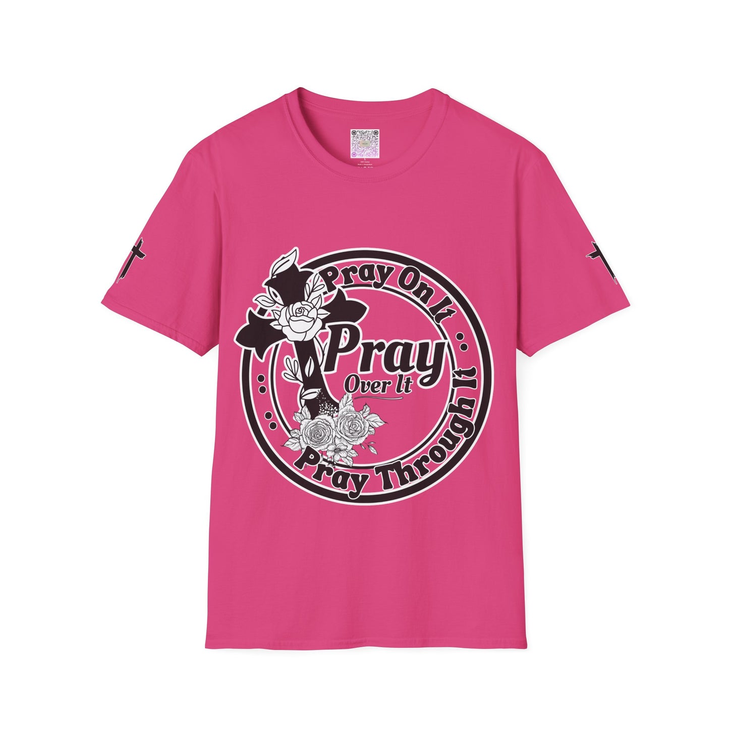 Prayer Over It Christian T-Shirt – “Pray On, Pray Through” Floral Cross Faith Tee, Inspirational Unisex Shirt, Christian Gift for Women & Men