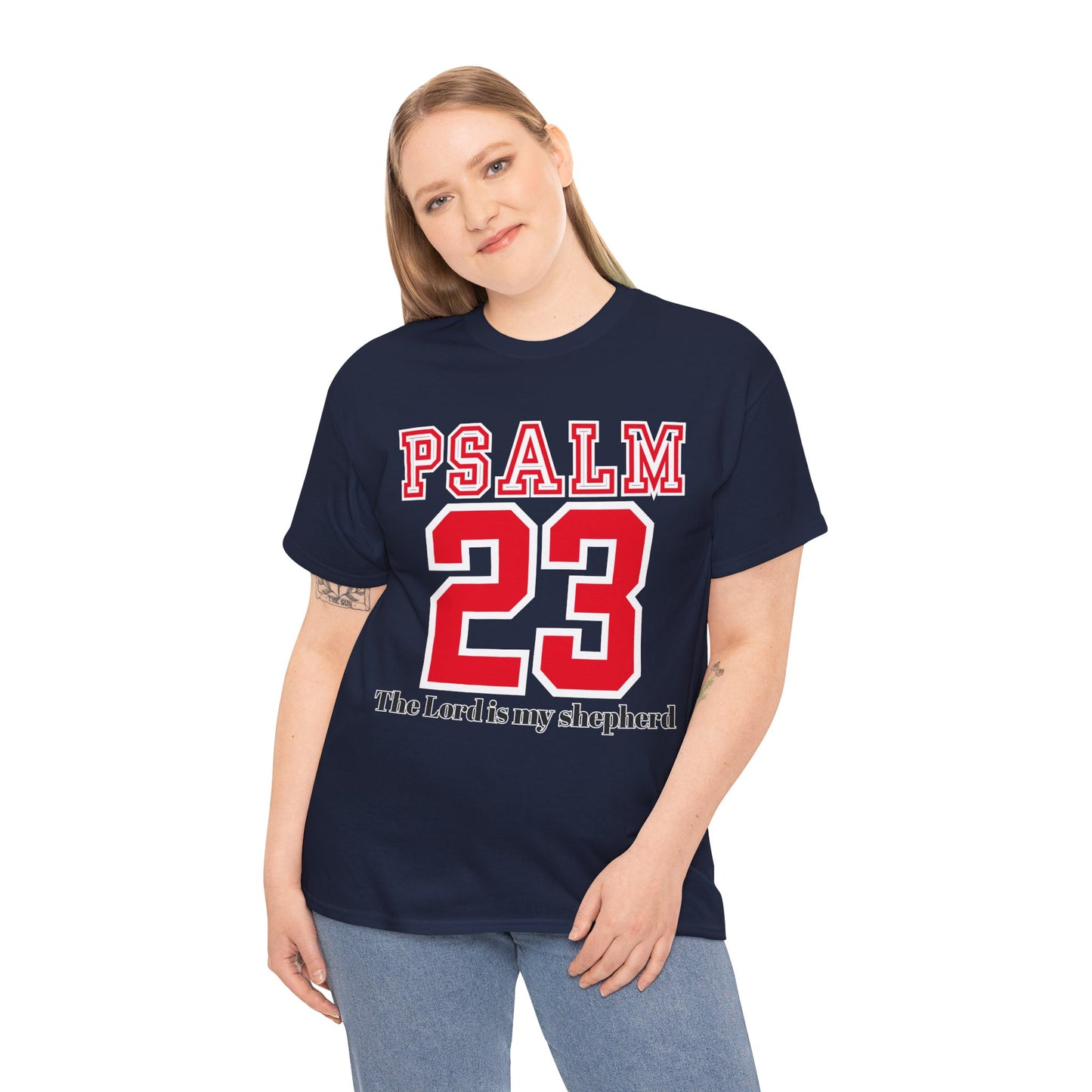 Unisex Heavy Cotton Tee with Psalm 23 Design | Faith-Inspired Shirt for Daily Wear, Gifts, Church Events, and Celebrations