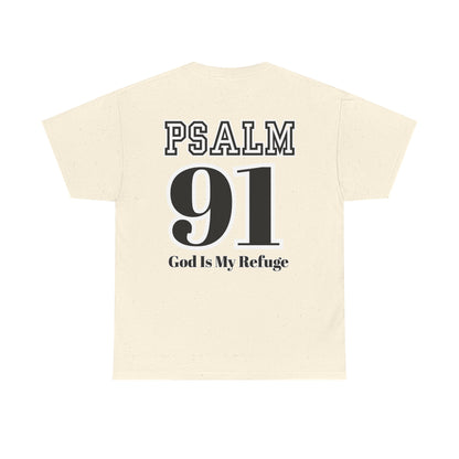 Faith-Inspired Unisex Cotton Tee with Psalm 91, Christian Apparel, Spiritual Gift, Bible Verse Shirt, Casual Wear, Religious T-Shirt
