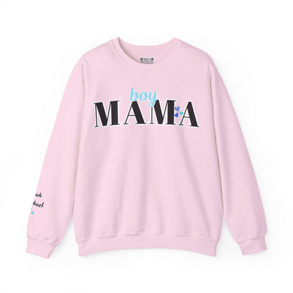 Boy Mama Crewneck Sweatshirt – Cozy Unisex Mom Sweater, Cute Mother’s Day Gift, White Minimalist Mom Life Pullover, New Mom Apparel
