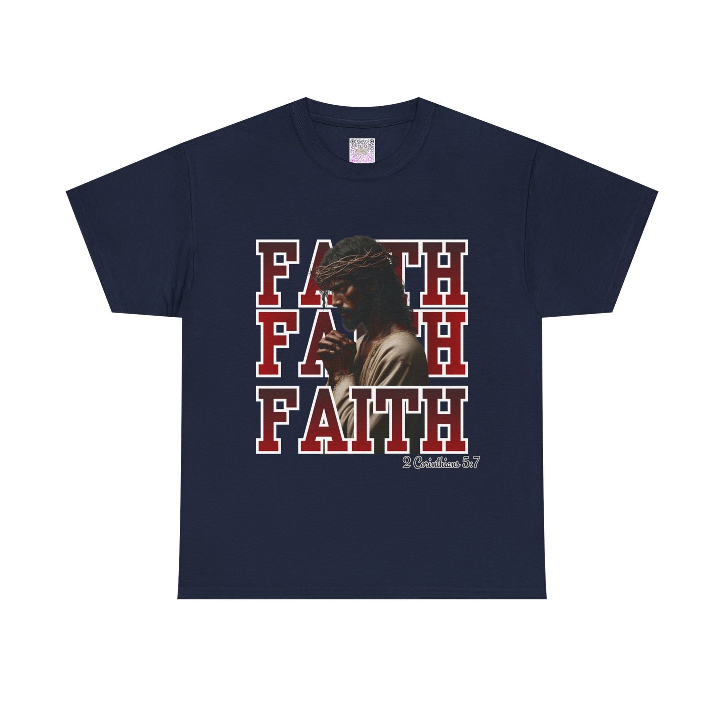 Faith Prayer T-Shirt – “Faith” with Praying Jesus Graphic, 2 Corinthians 5:7 Christian Tee, Inspirational Unisex Shirt, Spiritual Apparel