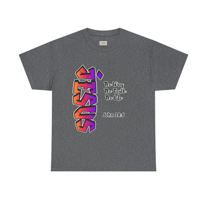 Jesus Vertical Graffiti T-Shirt — “The Way, The Truth, The Life” John 14:6 Christian Faith Tee