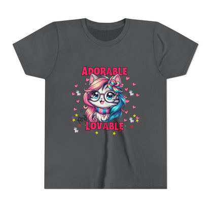 Adorable & Lovable Youth Tee, Girls Shirt, Cute T-Shirt, Gift for Kids, Birthday Outfit, Unicorn Theme Apparel