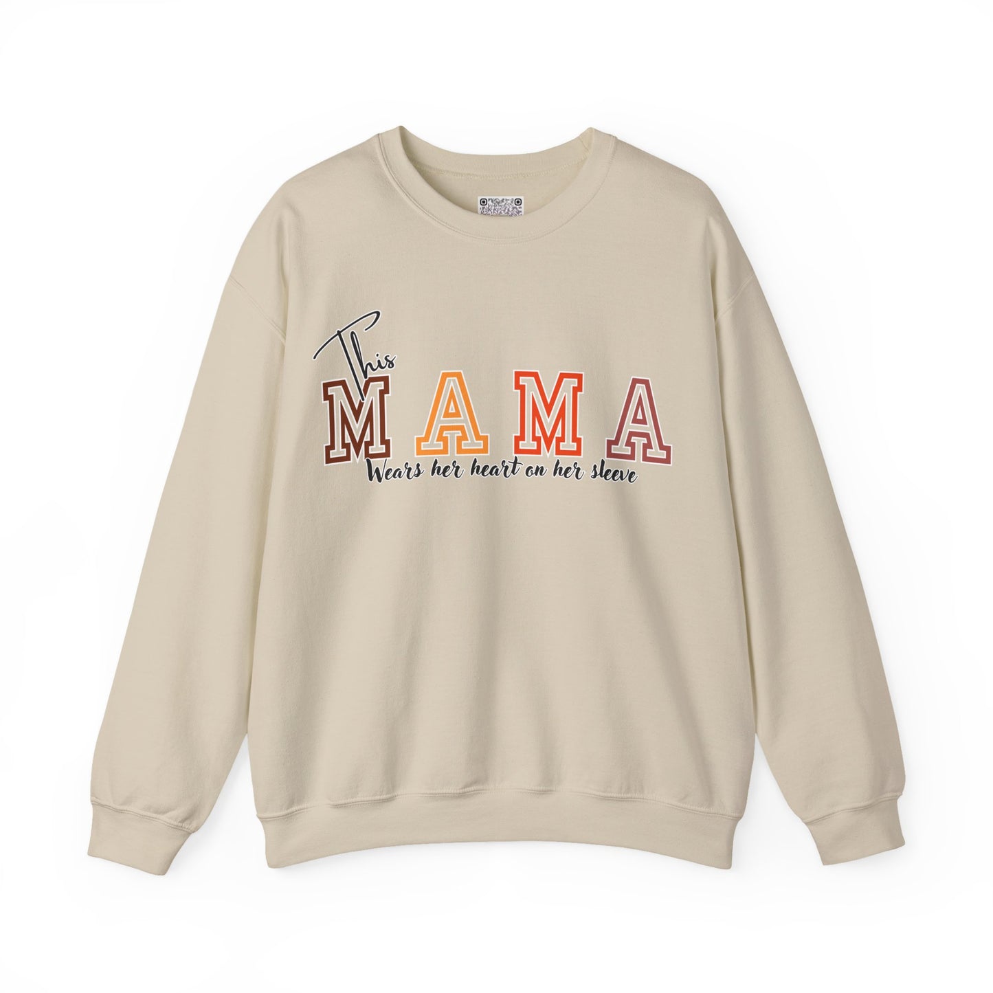 Mama Crewneck Sweatshirt – “This Mama Wears Her Heart on Her Sleeve” Cozy Unisex Mom Pullover, Motherhood Gift, Cute Mom Sweater