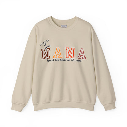 Mama Crewneck Sweatshirt – “This Mama Wears Her Heart on Her Sleeve” Cozy Unisex Mom Pullover, Motherhood Gift, Cute Mom Sweater