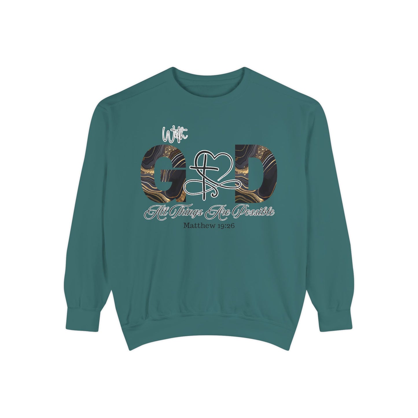 “With God, All Things Are Possible” Sweatshirt – Faith-Inspired Unisex Crewneck, Christian Motivational Sweater, Inspirational Bible Verse Apparel