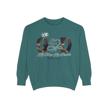 “With God, All Things Are Possible” Sweatshirt – Faith-Inspired Unisex Crewneck, Christian Motivational Sweater, Inspirational Bible Verse Apparel