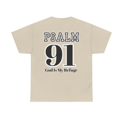 Faith-Inspired Unisex Cotton Tee with Psalm 91, Christian Apparel, Spiritual Gift, Bible Verse Shirt, Casual Wear, Religious T-Shirt