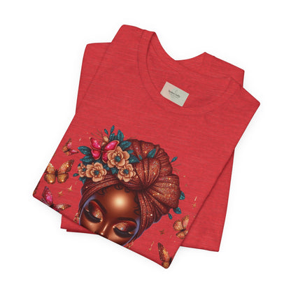 Women’s Tee — 'Prayer is my Superpower' Black Woman Graphic T‑Shirt, Butterfly Headwrap Art