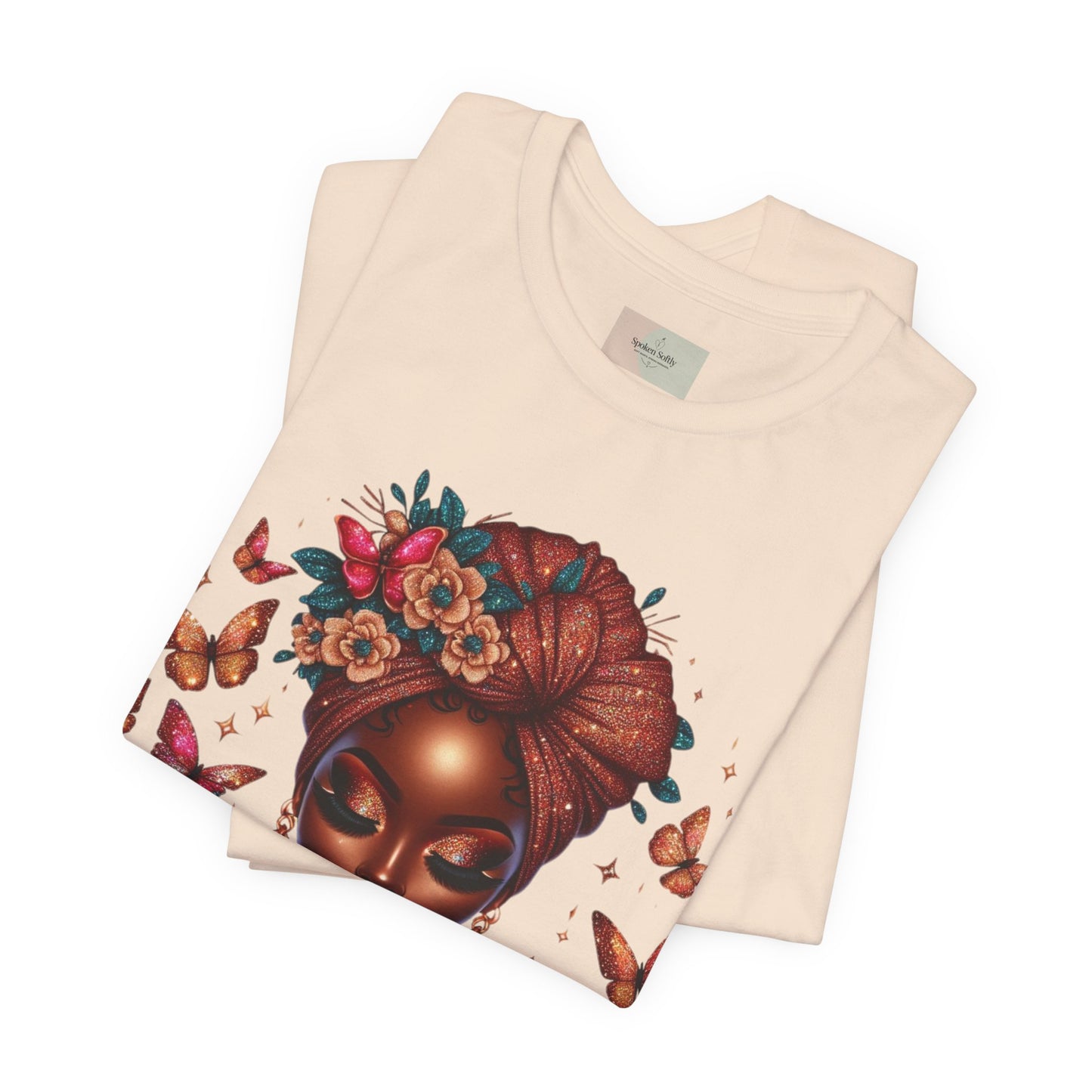 Women’s Tee — 'Prayer is my Superpower' Black Woman Graphic T‑Shirt, Butterfly Headwrap Art