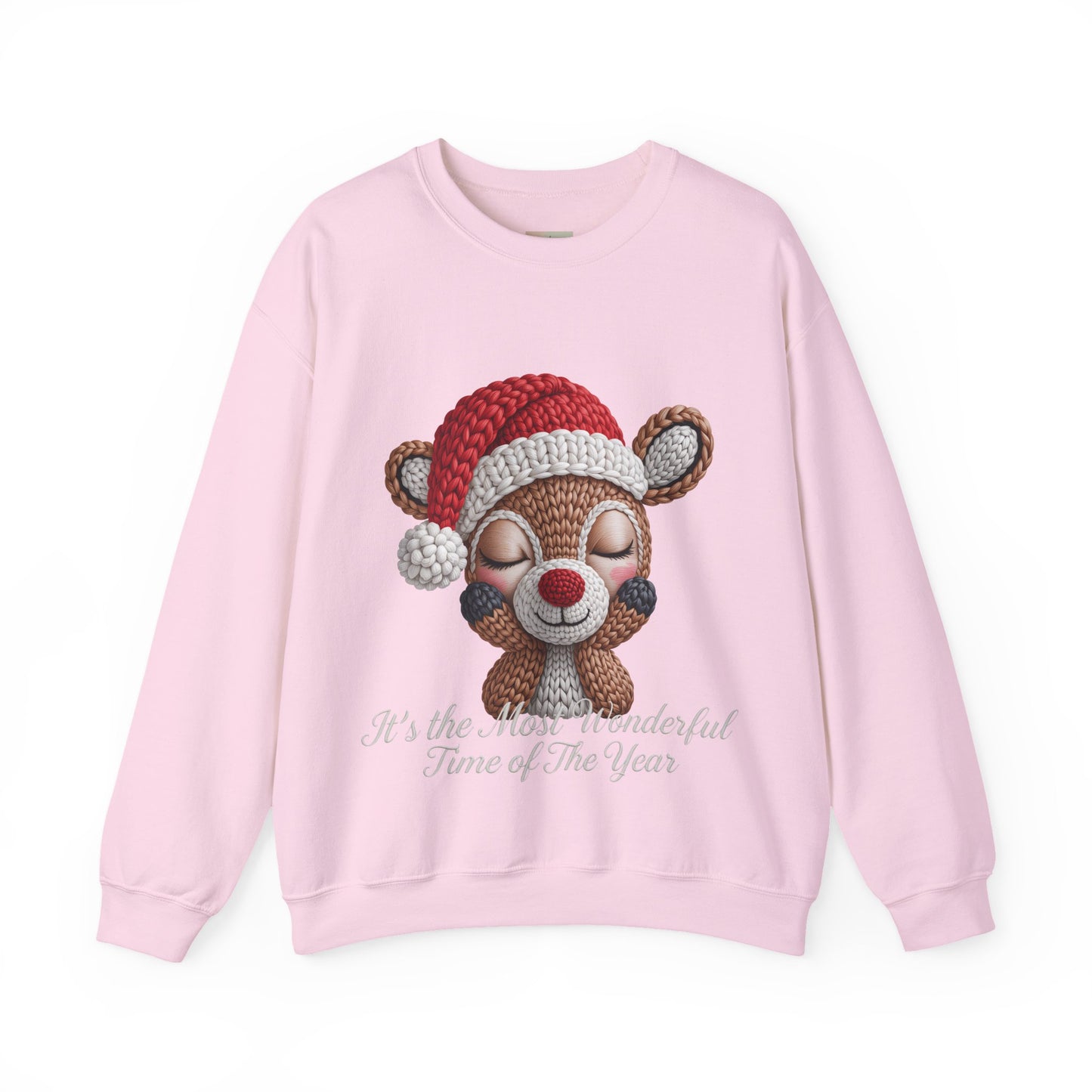 Cute Christmas Reindeer Crewneck Sweatshirt – “It’s the Most Wonderful Time of the Year” Unisex Holiday Pullover, Festive Reindeer in Santa Hat Sweater