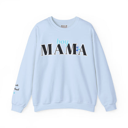 Boy Mama Crewneck Sweatshirt – Cozy Unisex Mom Sweater, Cute Mother’s Day Gift, White Minimalist Mom Life Pullover, New Mom Apparel