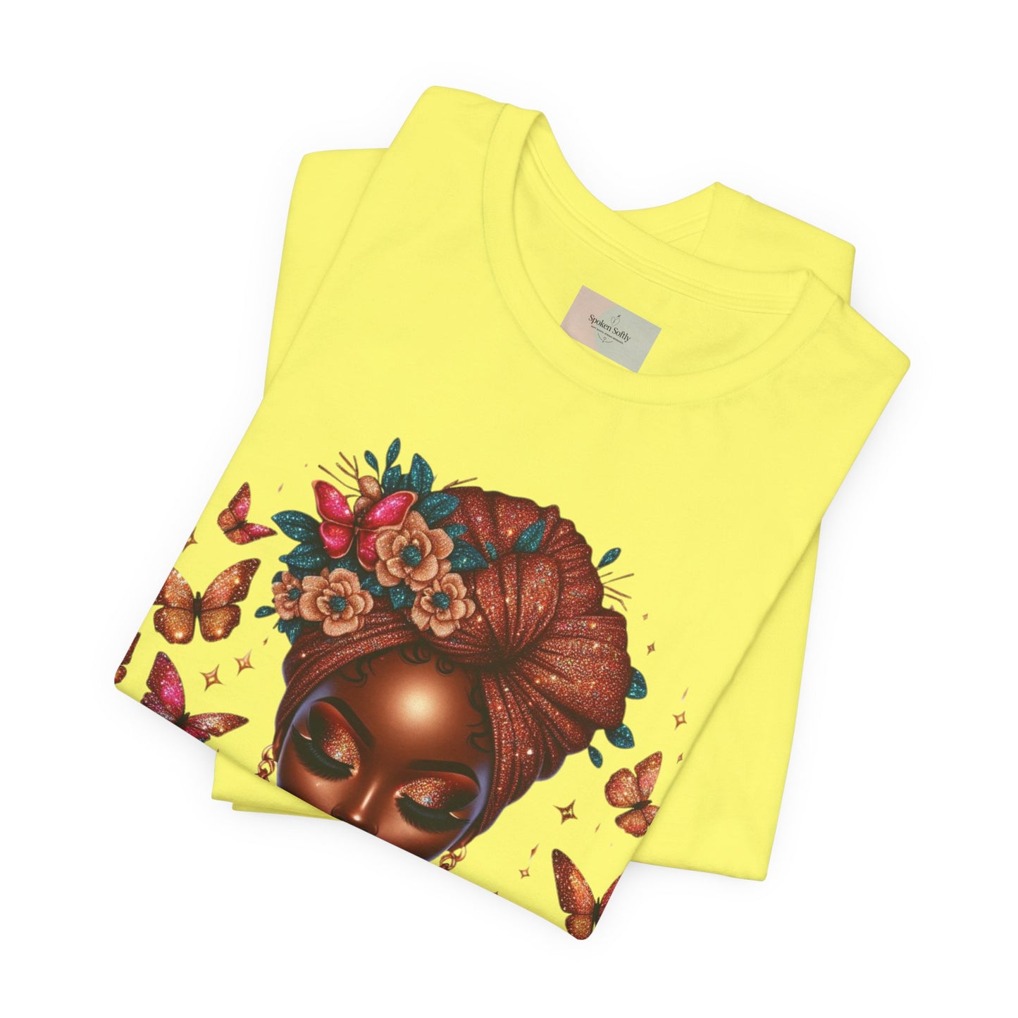 Women’s Tee — 'Prayer is my Superpower' Black Woman Graphic T‑Shirt, Butterfly Headwrap Art