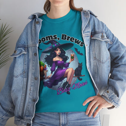 Brooms & Brews Halloween Tee, Unisex Shirt, Witch Craft Tee, Autumn Apparel, Spooky Season Outfit