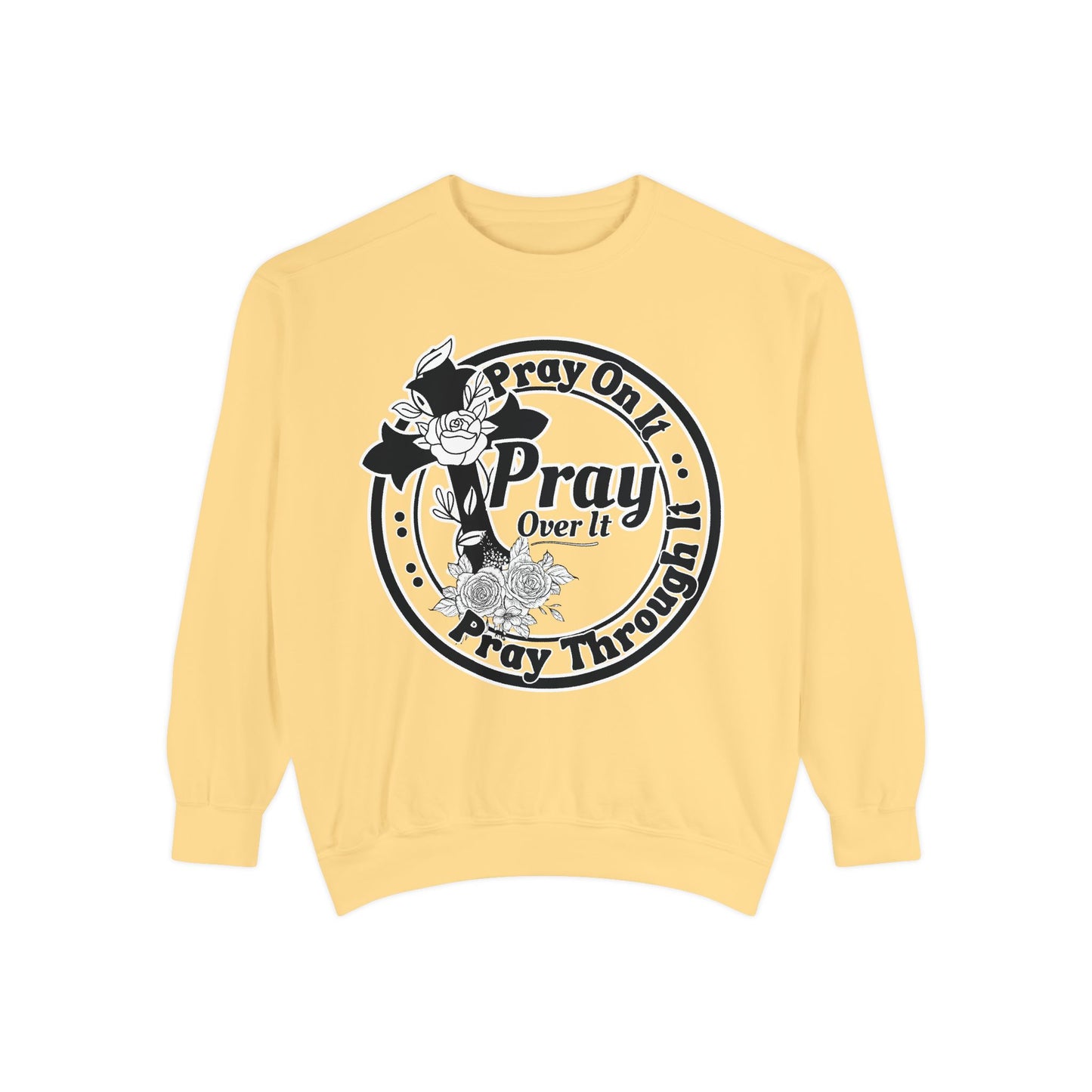Pray Over It Sweatshirt – Floral Cross Christian Crewneck, Faith Circle Design Pullover, Inspirational Unisex Sweater, Spiritual Gift