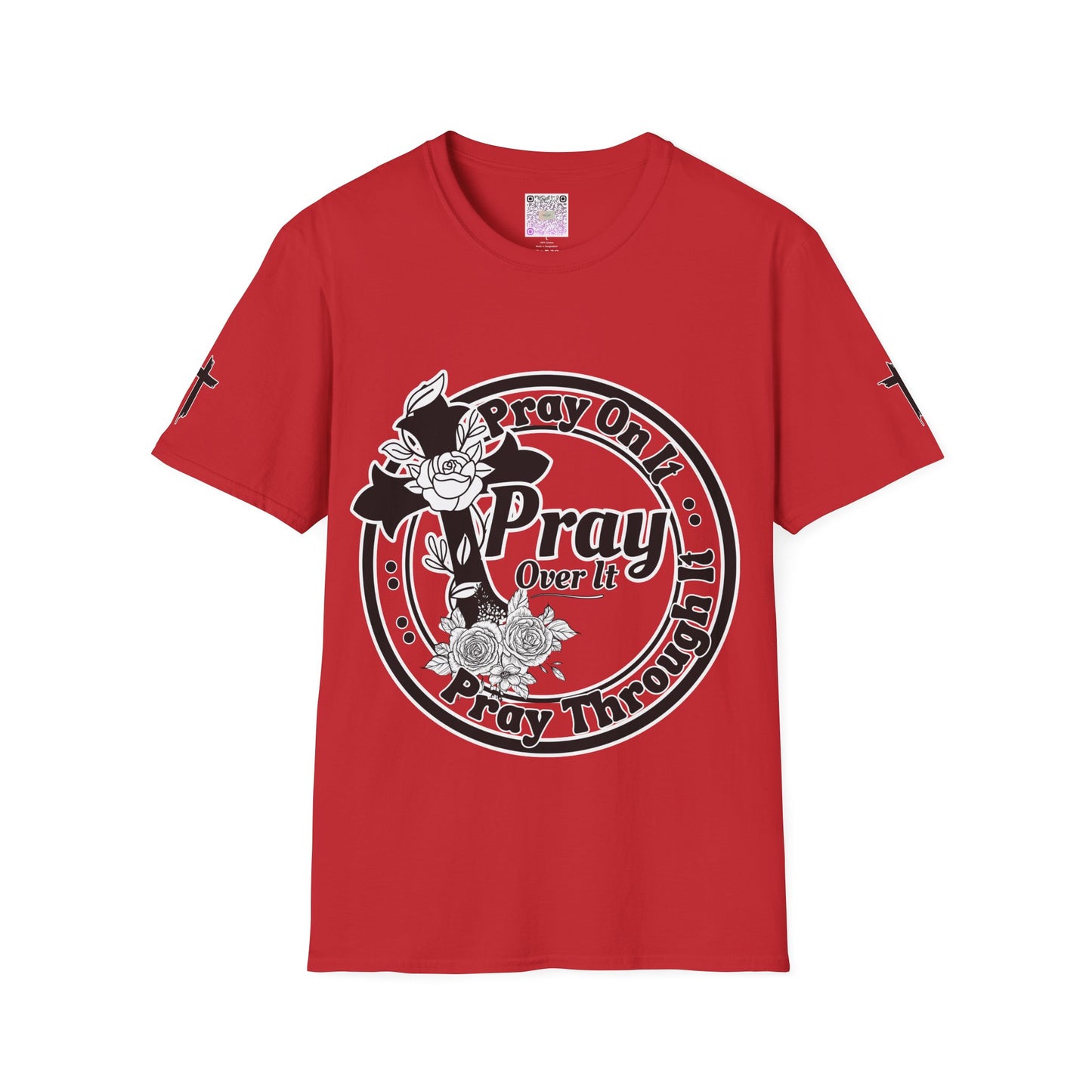 Prayer Over It Christian T-Shirt – “Pray On, Pray Through” Floral Cross Faith Tee, Inspirational Unisex Shirt, Christian Gift for Women & Men