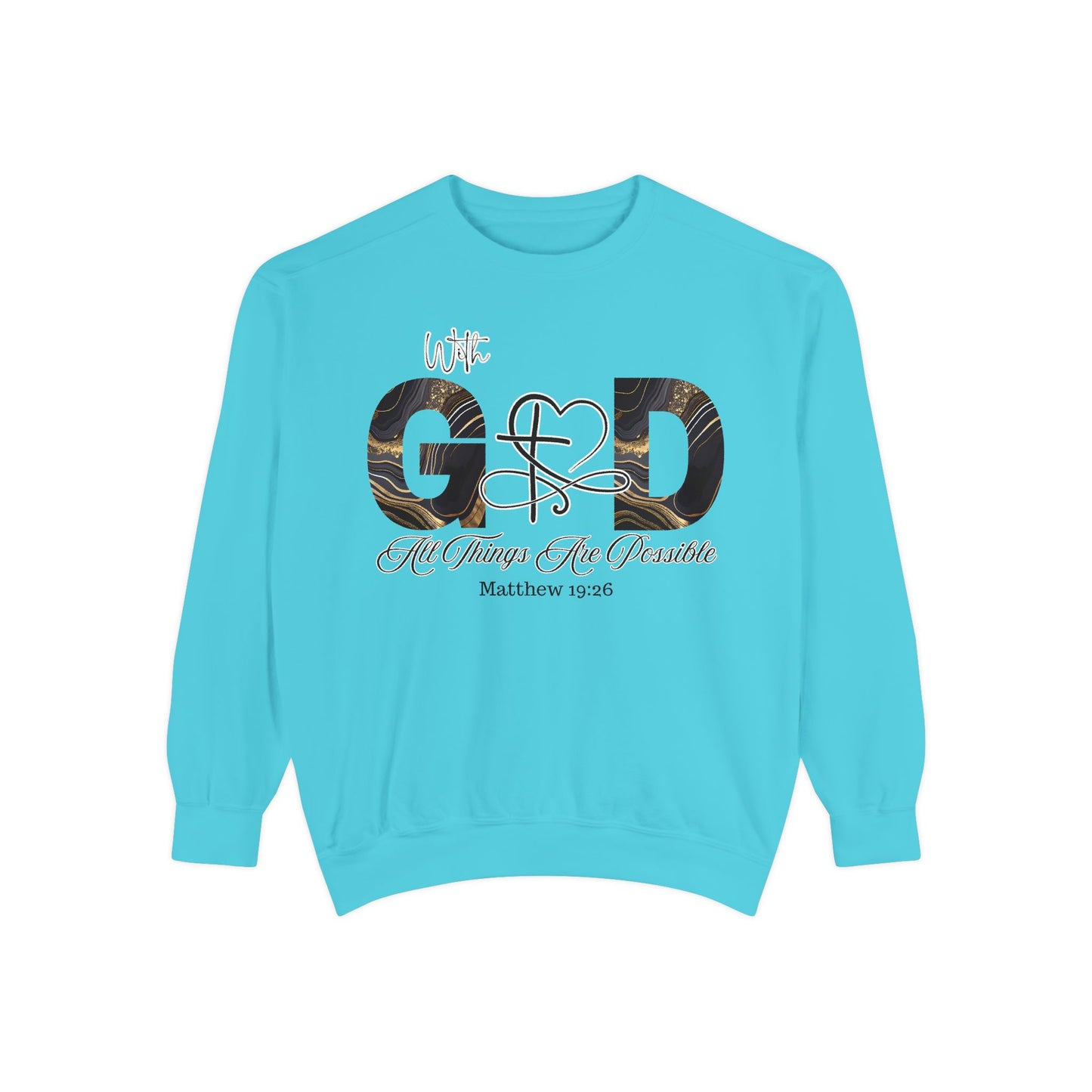 “With God, All Things Are Possible” Sweatshirt – Faith-Inspired Unisex Crewneck, Christian Motivational Sweater, Inspirational Bible Verse Apparel