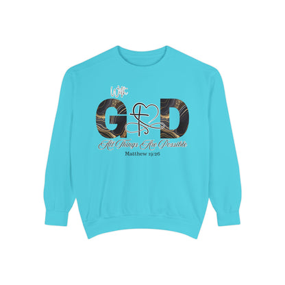“With God, All Things Are Possible” Sweatshirt – Faith-Inspired Unisex Crewneck, Christian Motivational Sweater, Inspirational Bible Verse Apparel