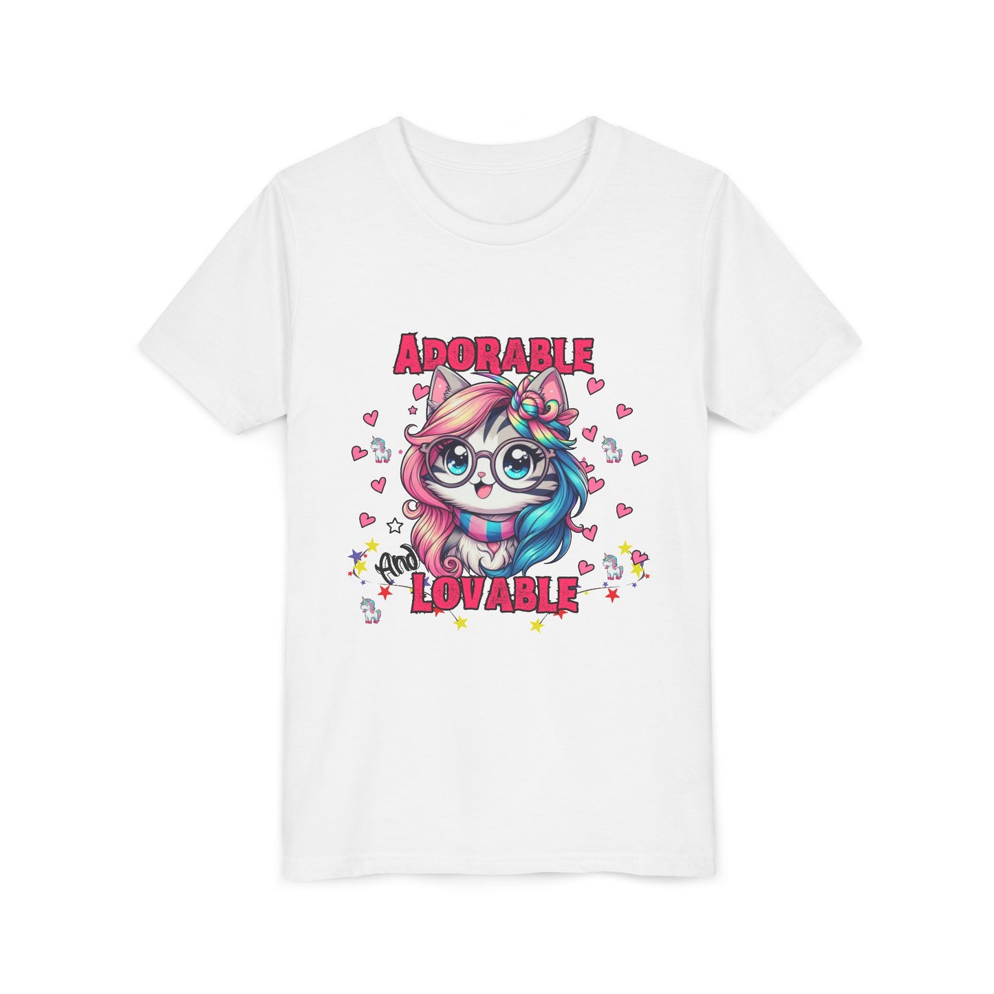Adorable & Lovable Youth Tee, Girls Shirt, Cute T-Shirt, Gift for Kids, Birthday Outfit, Unicorn Theme Apparel