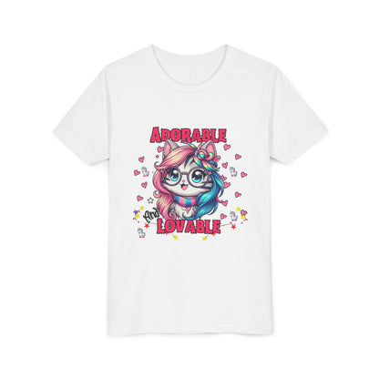 Adorable & Lovable Youth Tee, Girls Shirt, Cute T-Shirt, Gift for Kids, Birthday Outfit, Unicorn Theme Apparel
