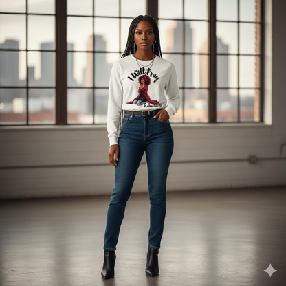 I Will Pray Psalm 55:17 Sweatshirt — Black Woman Kneeling Faith Crewneck, Inspirational Christian Apparel, Prayer Warrior Sweater, Unisex Spiritual Pullover