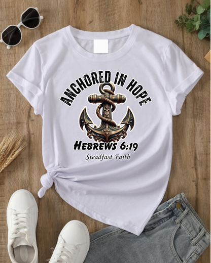 Anchor in Hope T-Shirt – Hebrews 6:19 Scripture Tee, Steadfast Faith Unisex Softstyle Shirt, Inspirational Christian Apparel, Motivational Bible Verse Tee