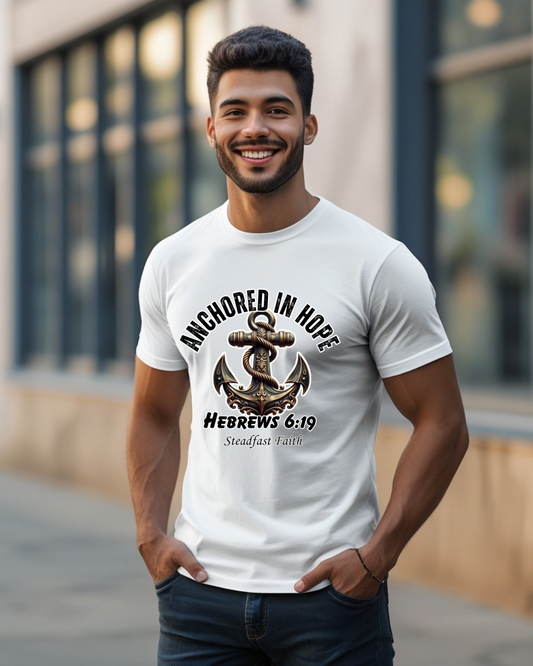 Anchor in Hope T-Shirt – Hebrews 6:19 Scripture Tee, Steadfast Faith Unisex Softstyle Shirt, Inspirational Christian Apparel, Motivational Bible Verse Tee