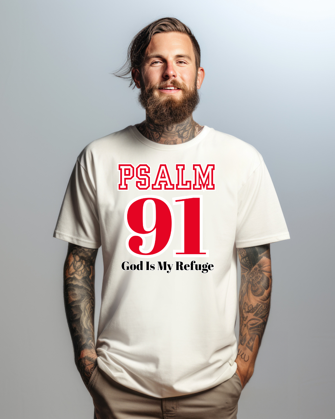 Psalm 91 Heavy Cotton Tee, Inspirational Faith Shirt, God Is My Refuge, Religious T-Shirt, Christian Gift, Spiritual Apparel