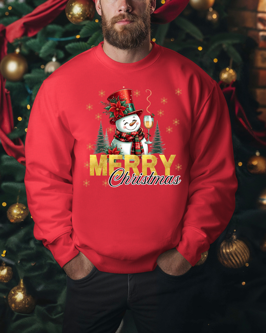 Merry Christmas Snowman Sweatshirt – Cozy Unisex Holiday Crewneck, Festive Winter Sweater, Christmas Gift, Cute Snowman Design