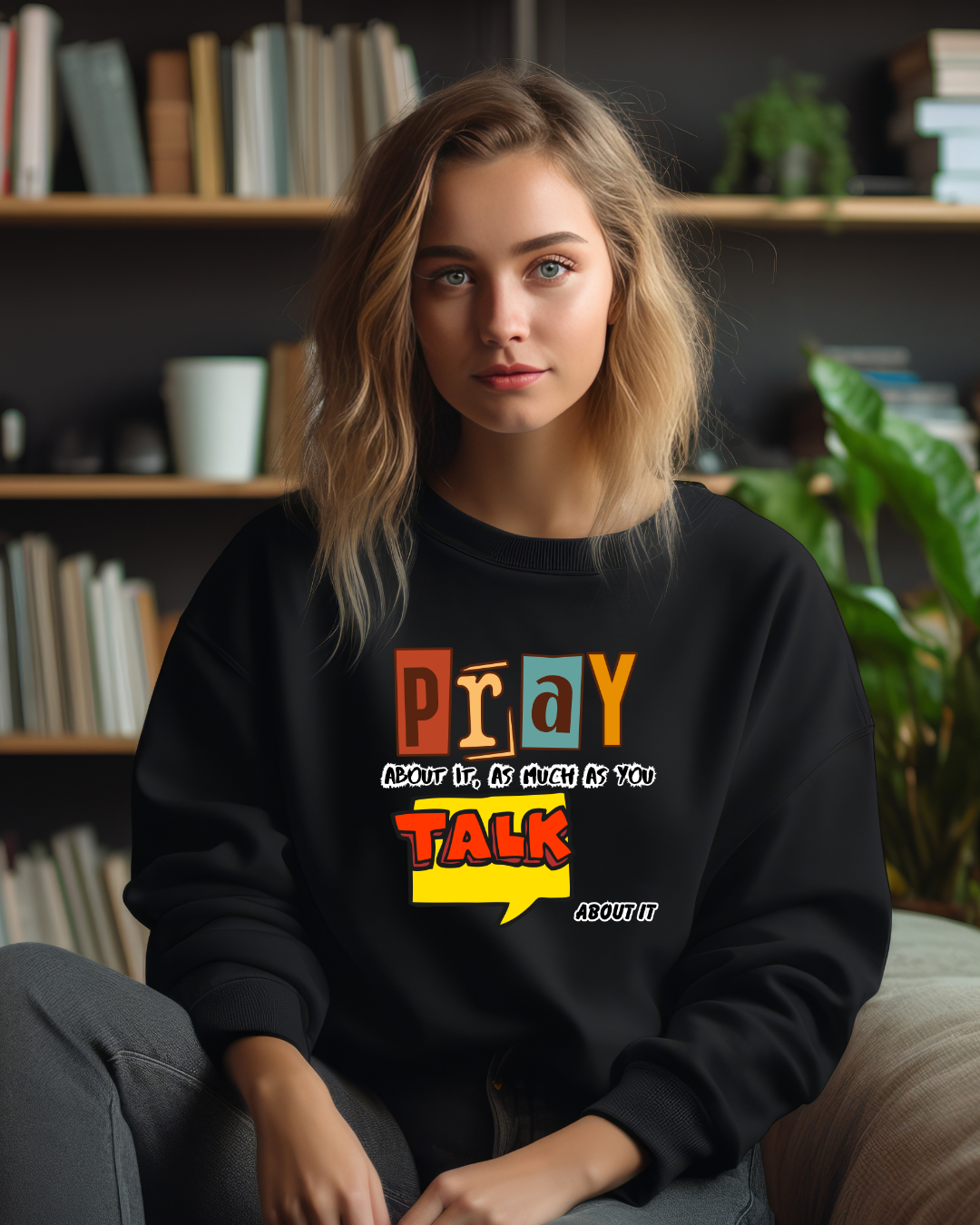 Pray About It Crewneck Sweatshirt – Inspirational Unisex Pullover, Faith-Based Apparel, Christian Quote Sweater, Encouraging Gift for Believers