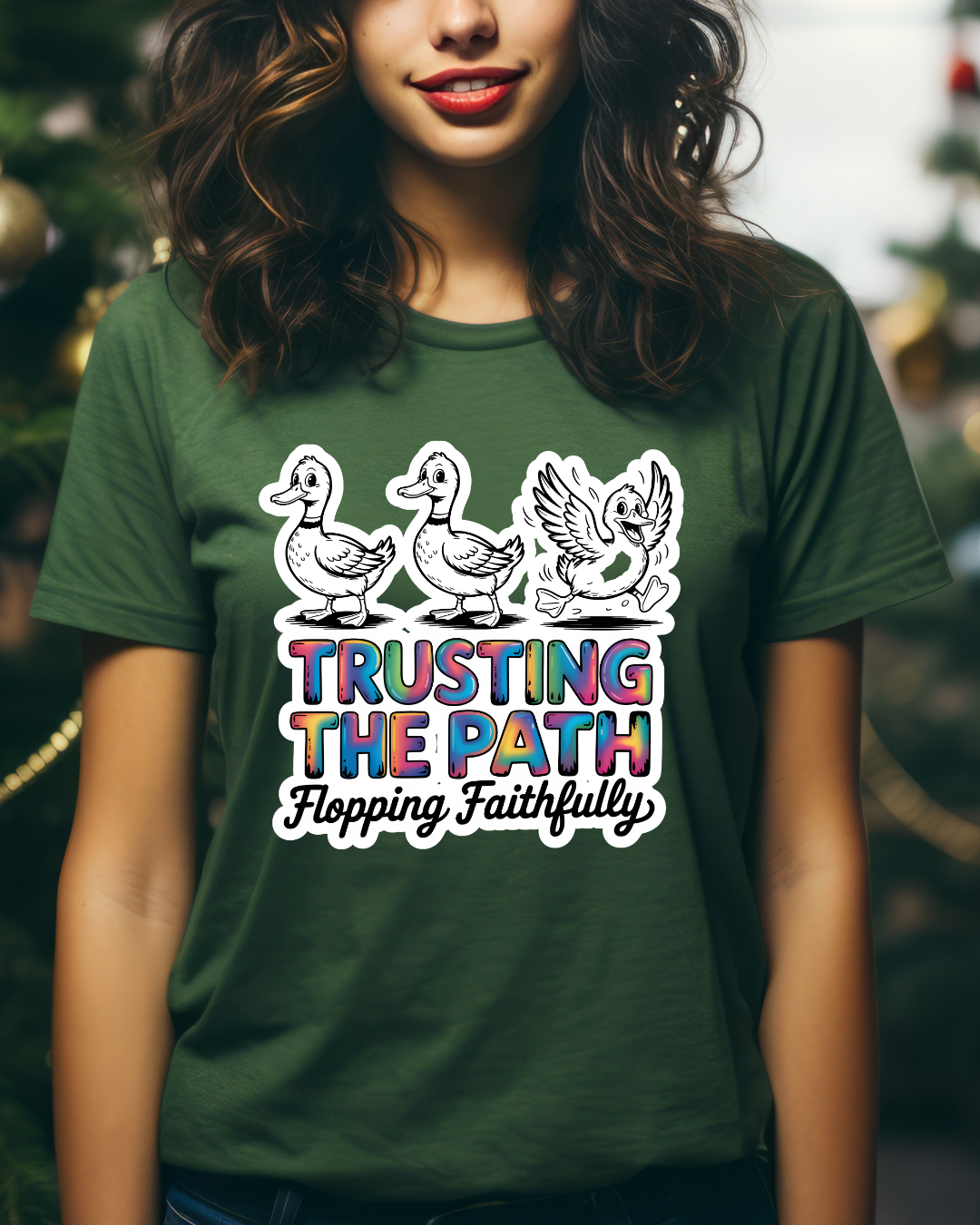 Trusting the Path Duck Graphic Tee – “Flapping Faithfully” Unisex Inspirational T-Shirt, Faith-Based Apparel, Motivational Christian Tee