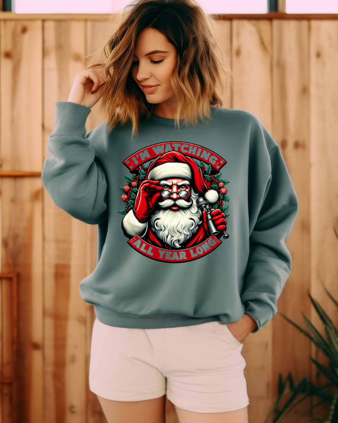Santa “I’m Watching All Year Long” Sweatshirt – Funny Christmas Unisex Heavy Blend™ Crewneck, Festive Holiday Sweater, Cozy Winter Apparel