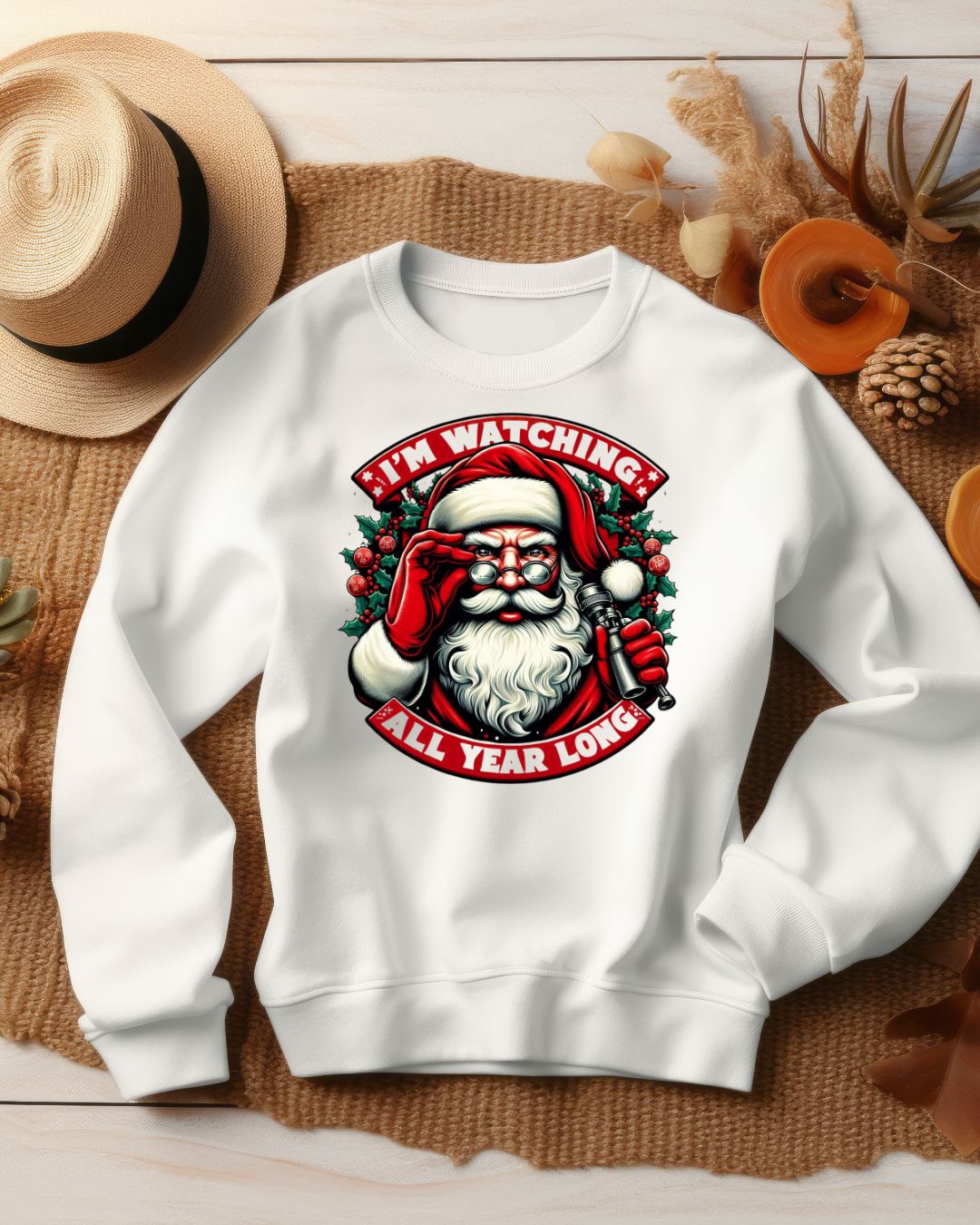 Santa “I’m Watching All Year Long” Sweatshirt – Funny Christmas Unisex Heavy Blend™ Crewneck, Festive Holiday Sweater, Cozy Winter Apparel