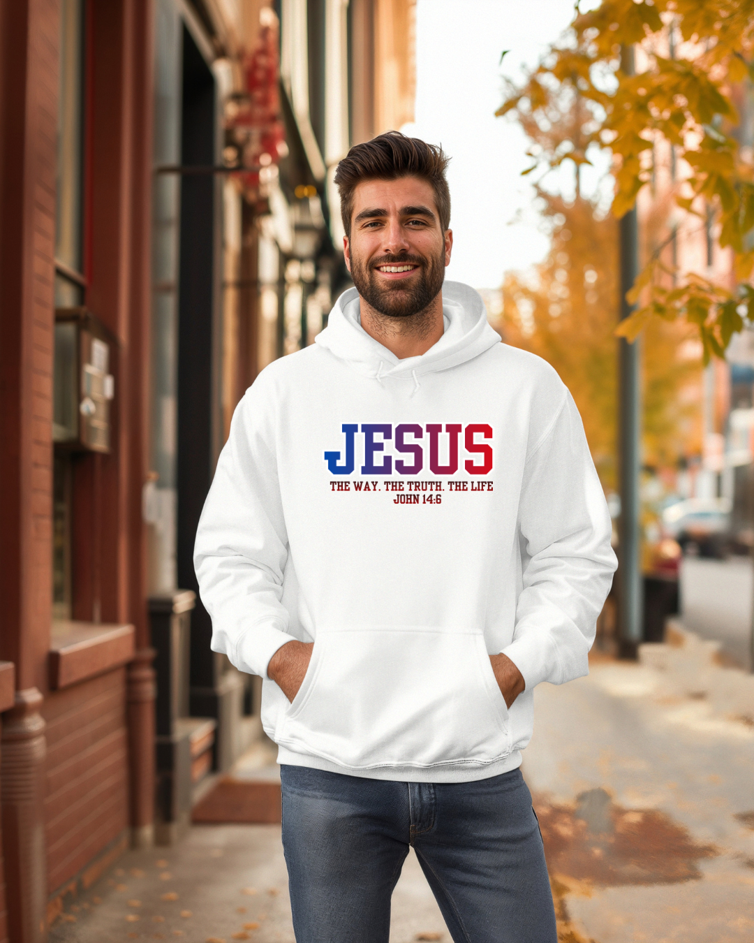 Jesus Hoodie — “The Way, The Truth, The Life” John 14:6 Christian Pullover, Faith Hoodie, Inspirational Bible Verse Sweatshirt, Unisex Religious Apparel