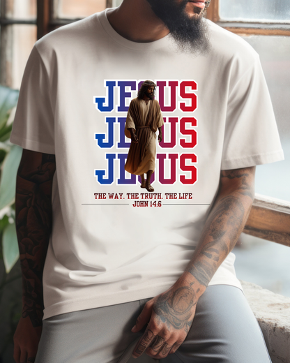 Jesus Patriotic Graphic Tee — “The Way, The Truth, The Life” John 14:6 Shirt, Christian American Flag T-Shirt, Faith & Freedom Apparel, Unisex Inspirational Tee