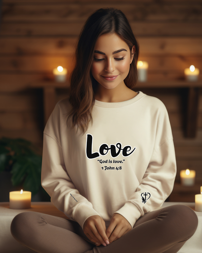 Love Sweatshirt – “God Is Love” Minimalist Christian Crewneck, Inspirational Faith-Based Pullover, Cozy Unisex Apparel, Thoughtful Gift for Believers