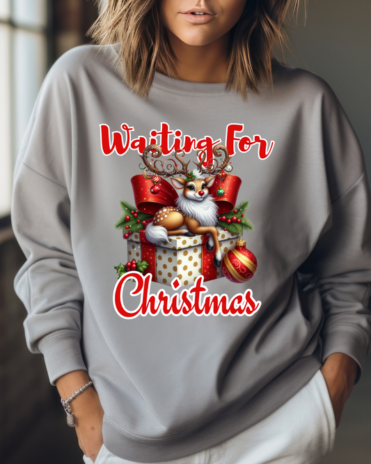 Waiting for Christmas Reindeer Sweatshirt – Cute Holiday Crewneck, Cozy Unisex Christmas Sweater, Festive Winter Apparel, Holiday Gift