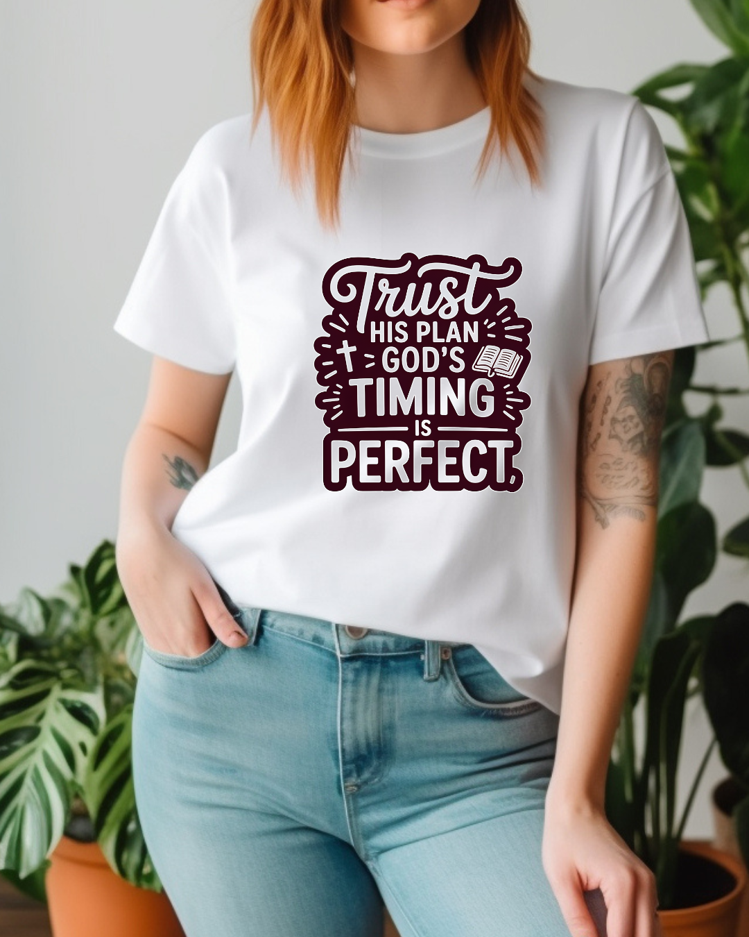 Trust His Plan T-Shirt – “God’s Timing Is Perfect” Unisex Christian Tee, Inspirational Faith Shirt, Motivational Bible Quote Apparel